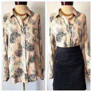 Velvet Heart Palm Tree Tropical Print Button-Up Blouse. Size XL
